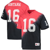 San Francisco 49ers Mitchell & Ness Joe Montana Retired Player Name & Number Diagonal Tie-Dye V-Neck T-Shirt