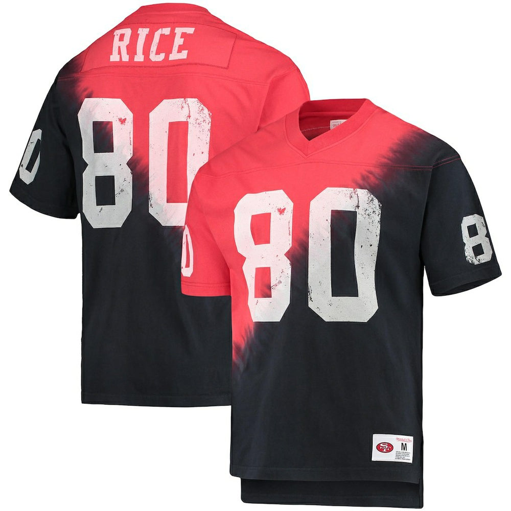 San Francisco 49ers Mitchell & Ness Jerry Rice Retired Player Name & Number Diagonal Tie-Dye V-Neck T-Shirt
