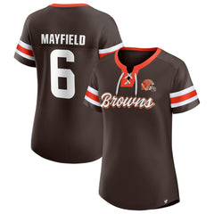 Cleveland Browns Fanatics Baker Mayfield Women's Athena Name & Number Notch Neck T-Shirt