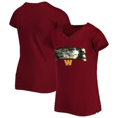 Washington Commanders New Era Girls Youth Reverse Sequin Wordmark V-Neck T-Shirt