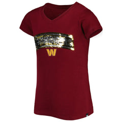 Washington Commanders New Era Girls Youth Reverse Sequin Wordmark V-Neck T-Shirt