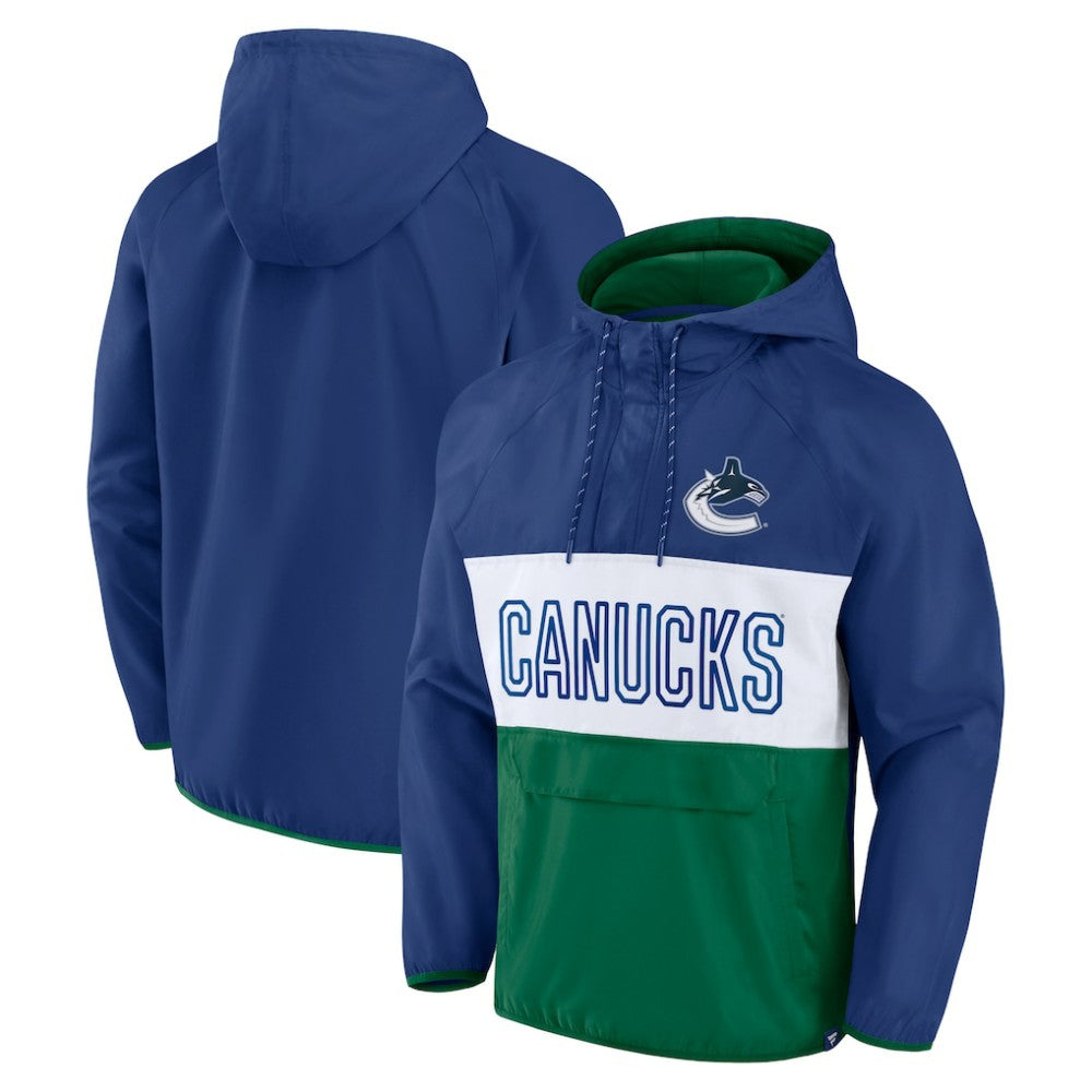 Vancouver Canucks Fanatics Backhand Shooter Defender Anorak Raglan Hoodie Quarter-Zip Jacket On Sale