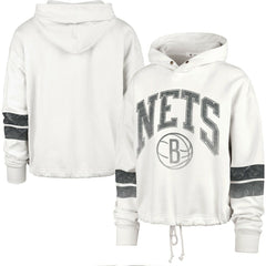 Brooklyn Nets '47 Women's Emerson Stripe Cropped Pullover Hoodie On Sale