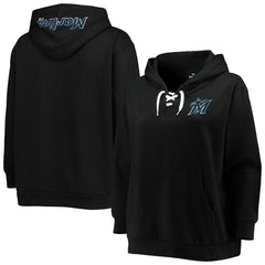 Miami Marlins Women's Plus Size Lace-Up V-Neck Pullover Hoodie | MLB Near me