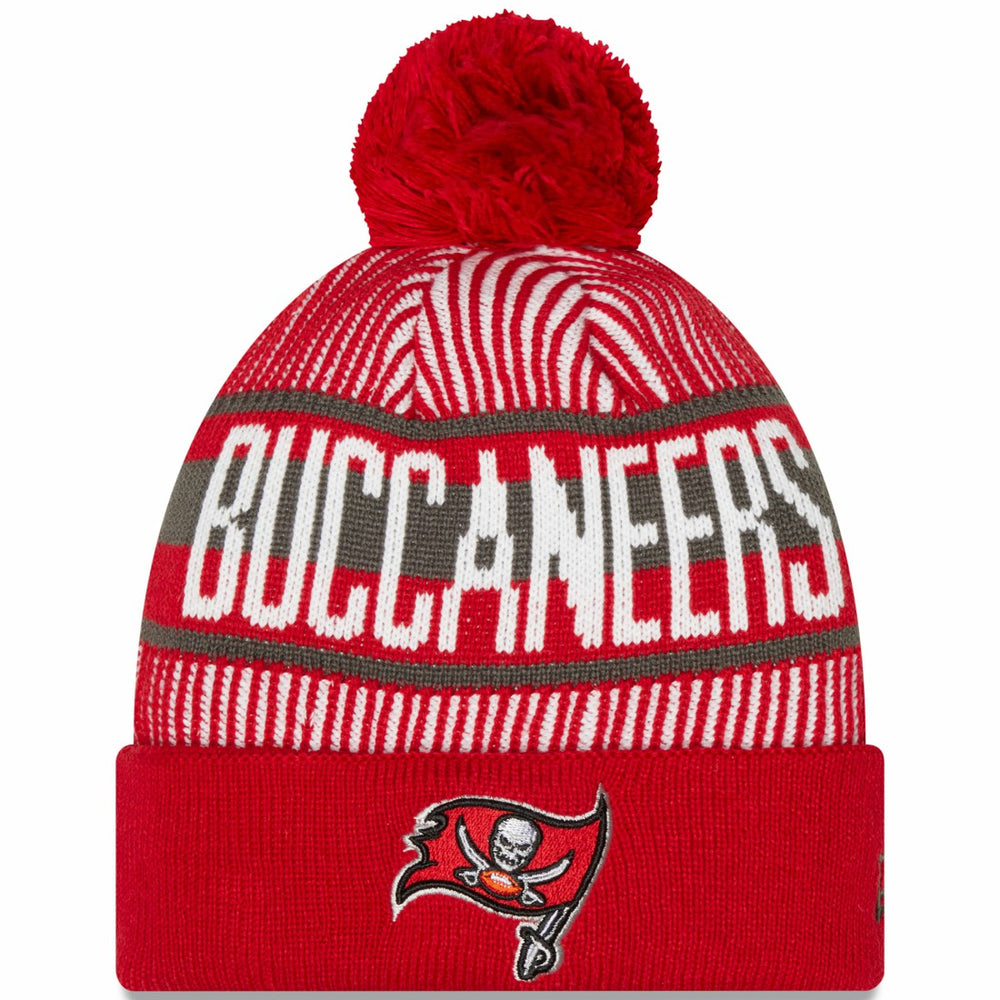 Tampa Bay Buccaneers New Era Striped Cuffed Knit Hat with Pom