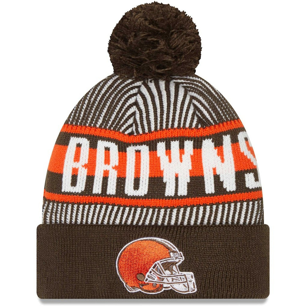Cleveland Browns New Era Striped Cuffed Knit Hat with Pom