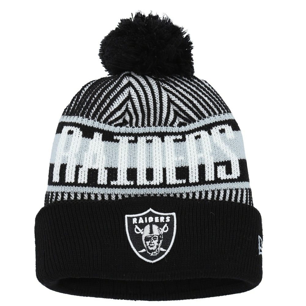 Las Vegas Raiders New Era Youth Striped Cuffed Knit Hat with Pom