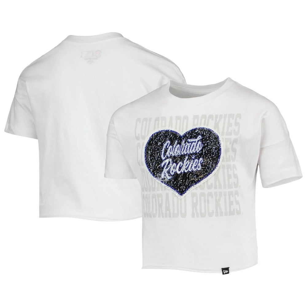 Colorado Rockies New Era Girls Youth Flip Sequin Heart Crop Top | MLB Online