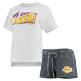Los Angeles Lakers Concepts Sport Women's Resurgence Slub Burnout Raglan Top & Shorts Sleep Set On Sale