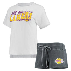 Los Angeles Lakers Concepts Sport Women's Resurgence Slub Burnout Raglan Top & Shorts Sleep Set On Sale