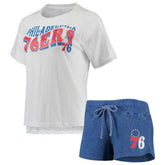 Philadelphia 76ers Concepts Sport Women's Resurgence Slub Burnout Raglan Top & Shorts Sleep Set For Sale