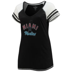 Miami Marlins Soft as a Grape Women's Curvy Color Block Tri-Blend Raglan V-Neck T-Shirt | MLB Discount