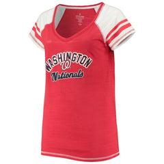 Washington Nationals Soft as a Grape Women's Curvy Color Block Tri-Blend Raglan V-Neck T-Shirt | MLB On Sale