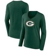 Green Bay Packers Women's Primary Team Logo Long Sleeve V-Neck T-Shirt