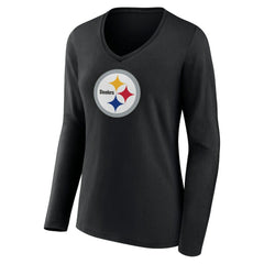 Pittsburgh Steelers Women's Primary Team Logo Long Sleeve V-Neck T-Shirt