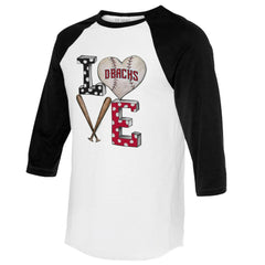 Arizona Diamondbacks Tiny Turnip Women's Baseball Love Raglan 3/4-Sleeve T-Shirt | MLB Near me
