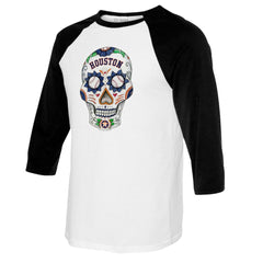 Houston Astros Tiny Turnip Women's Sugar Skull 3/4-Sleeve Raglan T-Shirt | MLB US