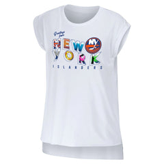 New York Islanders WEAR by Erin Andrews Women's Greetings From Muscle T-Shirt On Sale