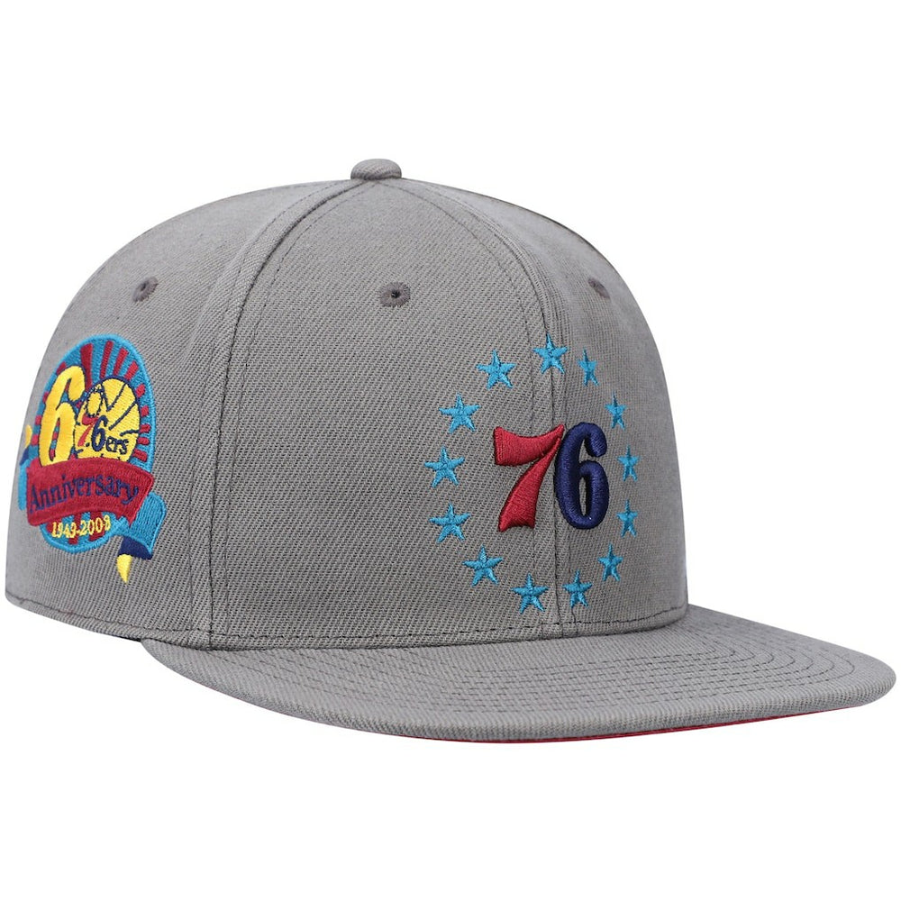 Philadelphia 76ers Hardwood Classics 60th Anniversary Carbon Cabernet Fitted Hat Discount