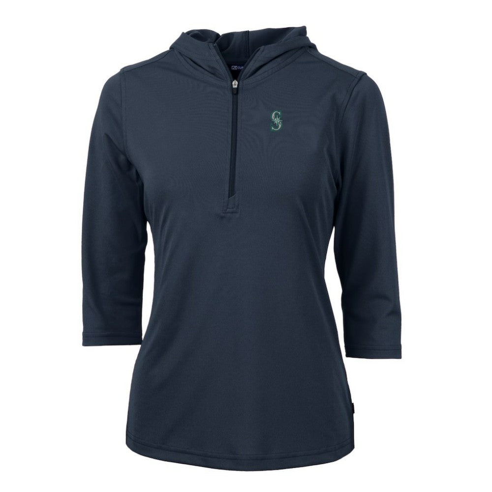 Seattle Mariners Cutter & Buck Women's Virtue Eco Pique 3/4 Sleeve Half-Zip Pullover Hoodie | MLB For sale