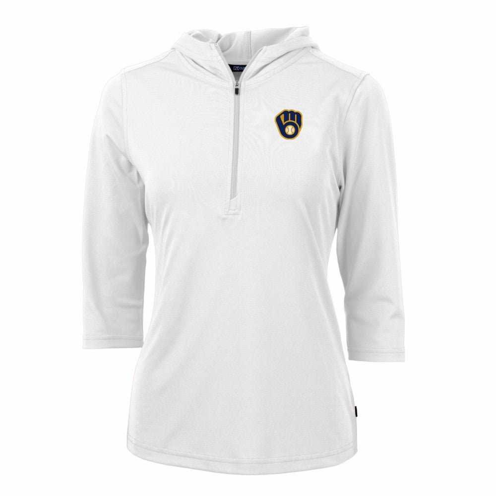 Milwaukee Brewers Cutter & Buck Women's Virtue Eco Pique 3/4 Sleeve Half-Zip Pullover Hoodie | MLB On Sale
