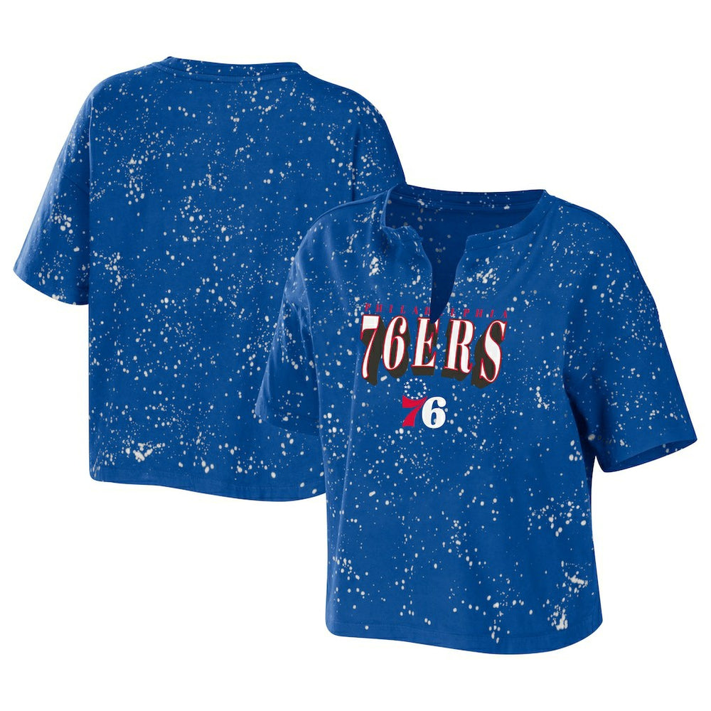 Philadelphia 76ers WEAR by Erin Andrews Women's Bleach Splatter Notch Neck T-Shirt Discount