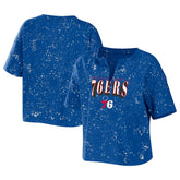 Philadelphia 76ers WEAR by Erin Andrews Women's Bleach Splatter Notch Neck T-Shirt Discount