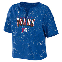Philadelphia 76ers WEAR by Erin Andrews Women's Bleach Splatter Notch Neck T-Shirt Discount