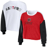 Toronto Raptors WEAR by Erin Andrews Women's Mixed Letter Cropped Pullover Sweatshirt For Sale