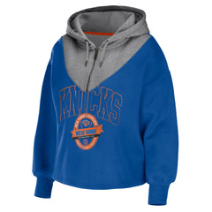 New York Knicks WEAR by Erin Andrews Women's Pieced Quarter-Zip Hoodie Jacket For Sale