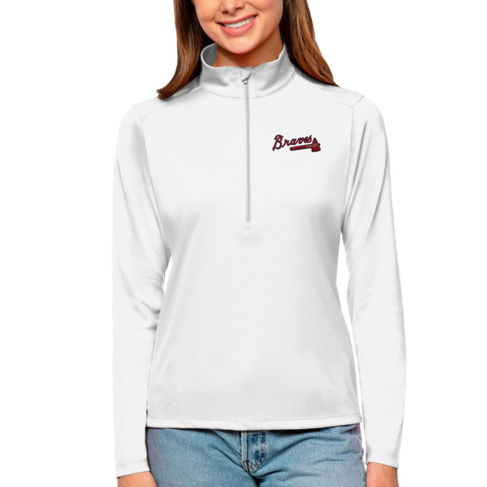 Atlanta Braves Antigua Women's Tribute Quarter-Zip Pullover Top | MLB Sale