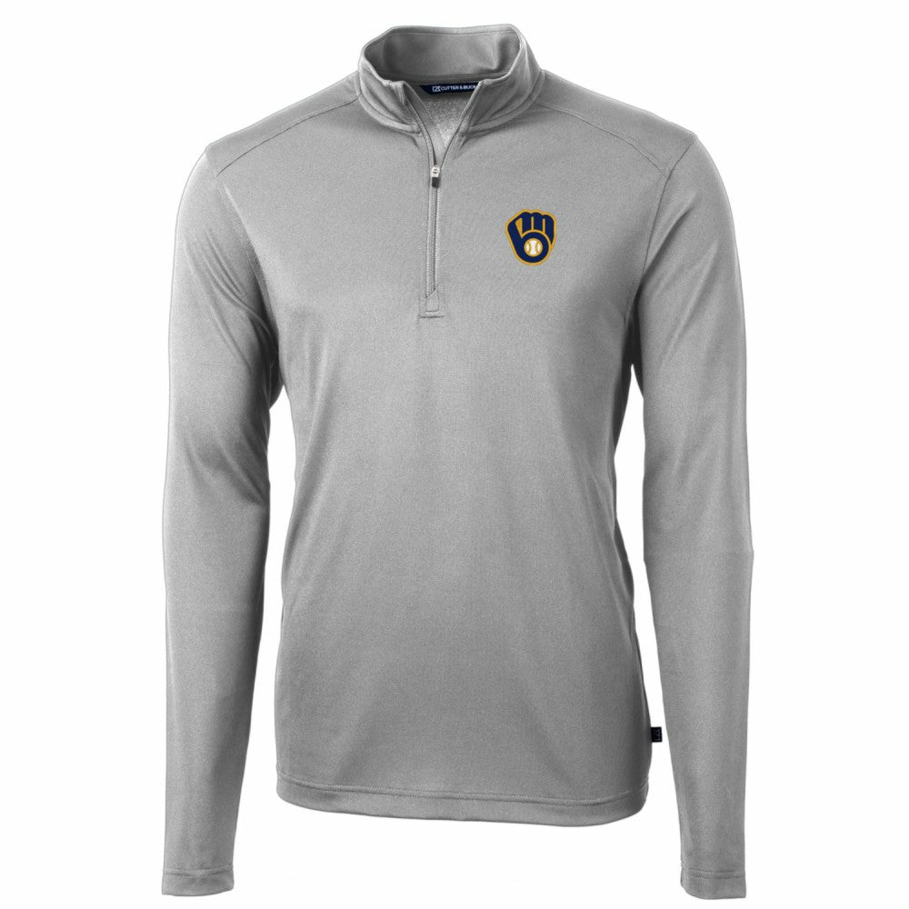 Milwaukee Brewers Cutter & Buck Big & Tall Virtue Eco Pique Quarter-Zip Pullover Jacket | MLB New