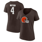 Cleveland Browns Fanatics Deshaun Watson Women's Player Icon Name & Number V-Neck T-Shirt