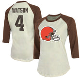 Cleveland Browns Deshaun Watson Majestic Threads Women's Player Name & Number Tri-Blend Three-Quarter Sleeve T-Shirt