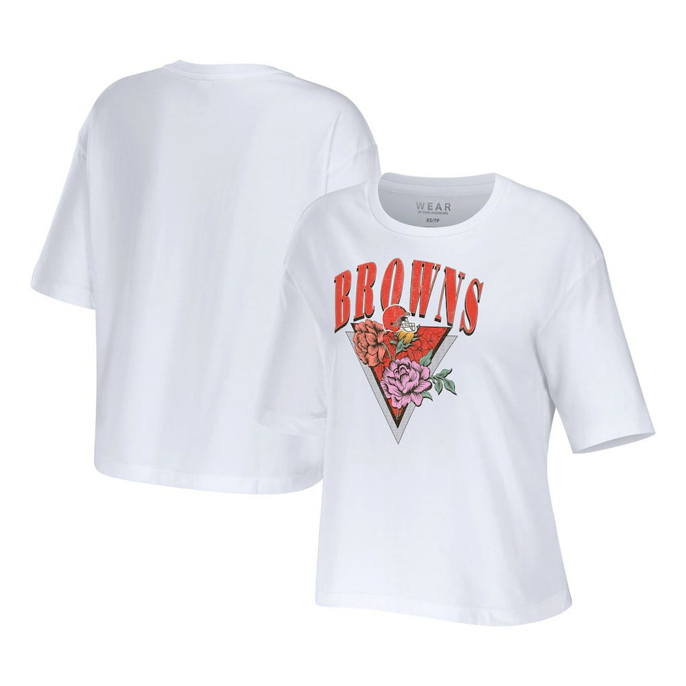 Cleveland Browns WEAR by Erin Andrews Women's Boxy Floral Cropped T-Shirt