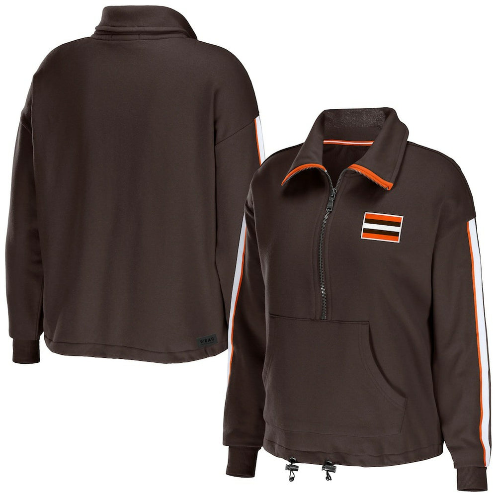Cleveland Browns WEAR by Erin Andrews Women's Logo Stripe Half-Zip Top