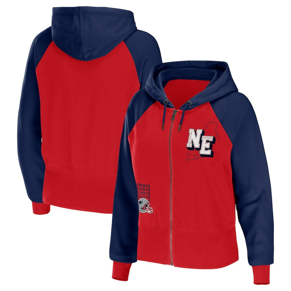 New England Patriots WEAR by Erin Andrews Women's Colorblock Lightweight Full-Zip Hoodie