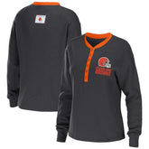 Cleveland Browns WEAR by Erin Andrews Women's Waffle Henley Long Sleeve T-Shirt