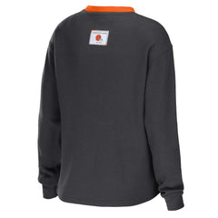 Cleveland Browns WEAR by Erin Andrews Women's Waffle Henley Long Sleeve T-Shirt