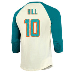 Miami Dolphins Tyreek Hill Majestic Threads Vintage Player Name & Number Raglan 3/4-Sleeve T-Shirt