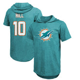 Miami Dolphins Tyreek Hill Majestic Threads Player Name & Number Short Sleeve Hoodie T-Shirt