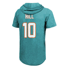 Miami Dolphins Tyreek Hill Majestic Threads Player Name & Number Short Sleeve Hoodie T-Shirt