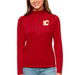 Calgary Flames Antigua Women's Tribute Quarter-Zip Pullover Top Sale