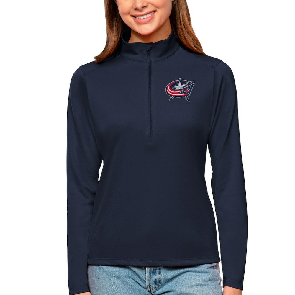 Columbus Blue Jackets Antigua Women's Tribute Quarter-Zip Pullover Top Online