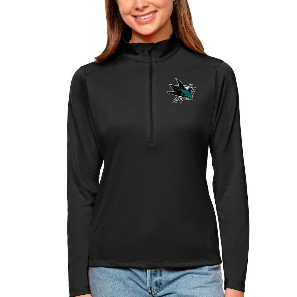 San Jose Sharks Antigua Women's Tribute Quarter-Zip Pullover Top Outlet