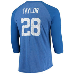 Indianapolis Colts Jonathan Taylor Majestic Threads Name & Number Team Colorway Tri-Blend 3/4 Raglan Sleeve Player T-Shirt