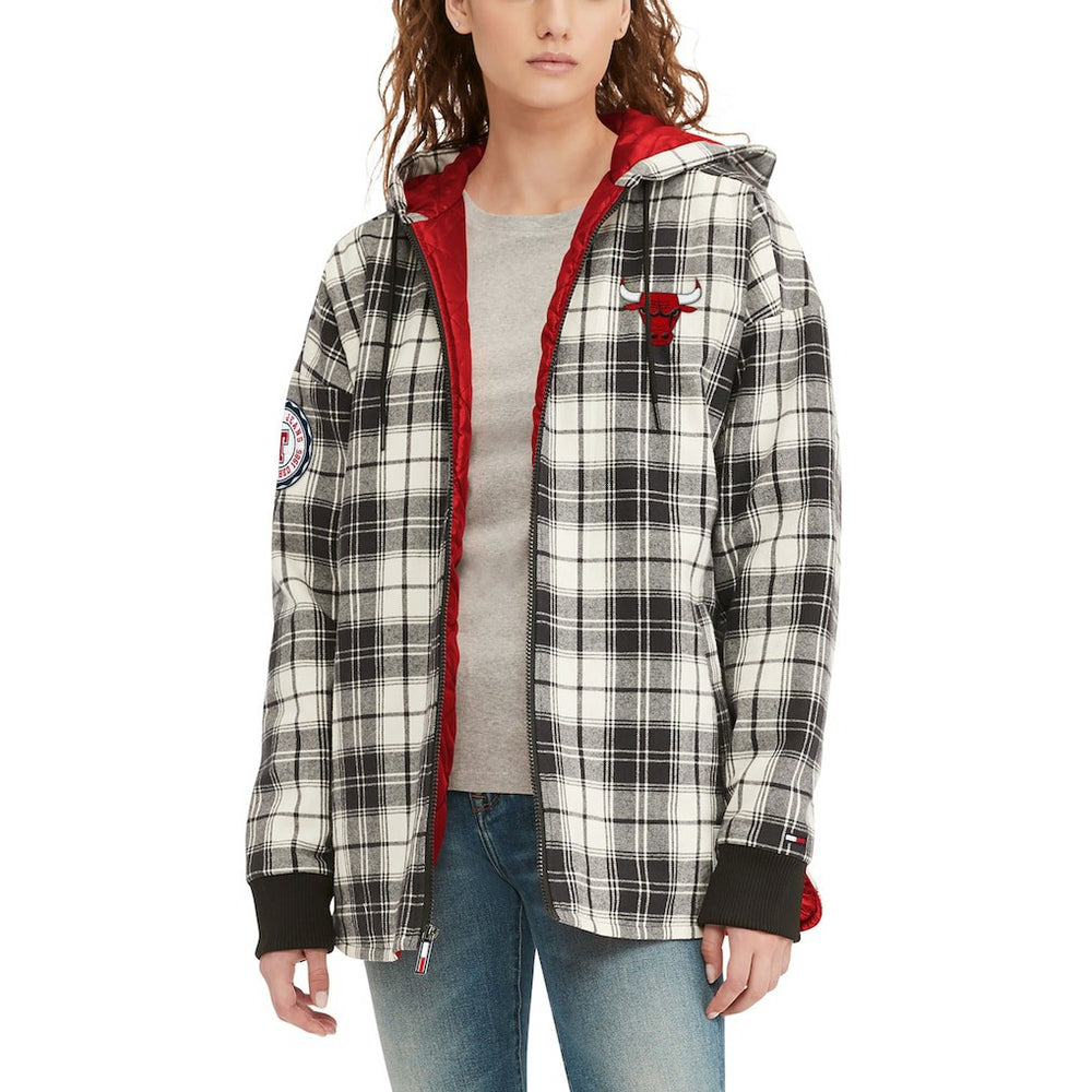 Chicago Bulls Tommy Jeans Women's Molly Flannel Full-Zip Hoodie On Sale
