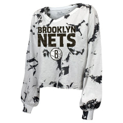 Brooklyn Nets Majestic Threads Women's Aquarius Tie-Dye Cropped V-Neck Long Sleeve T-Shirt Online