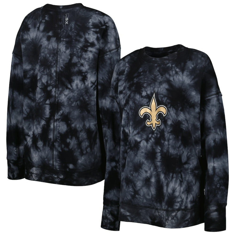 New Orleans Saints MSX by Michael Strahan Women's Bailey Tie-Dye Tri-Blend Pullover Sweatshirt