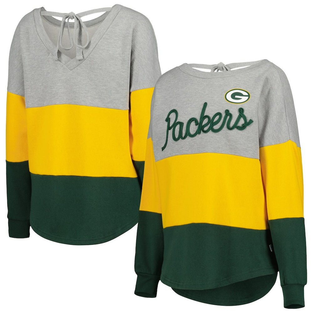 Green Bay Packers Touch Women's Outfield Deep V-Back Waist Length Pullover Sweatshirt